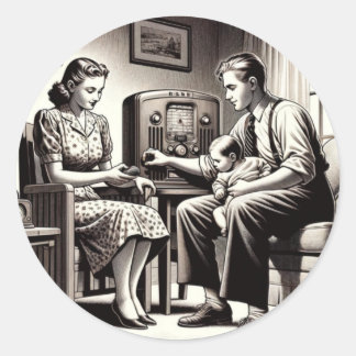 Pegatina Redonda Sonidos Pegajosos: Radiodifusión Por Todas Partes.