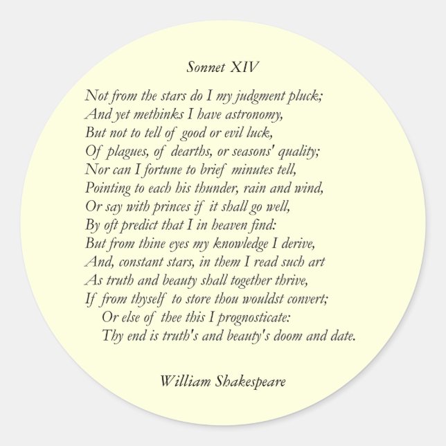 Pegatina Redonda Sonnet # 14 de William Shakespeare (Anverso)