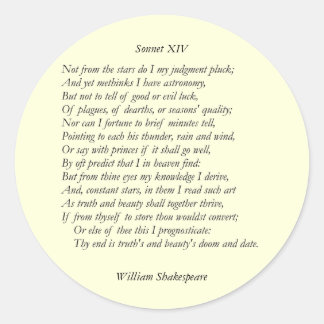 Pegatina Redonda Sonnet # 14 de William Shakespeare