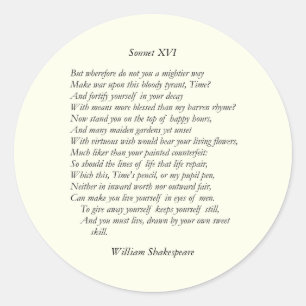 Pegatina Redonda Sonnet # 16 de William Shakespeare
