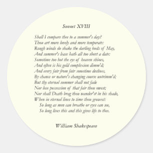 Pegatina Redonda Sonnet # 18 de William Shakespeare