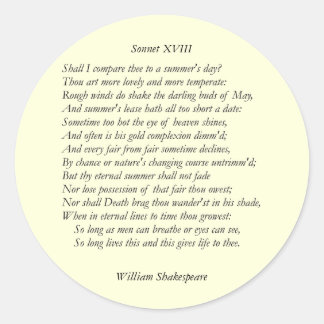 Pegatina Redonda Sonnet # 18 de William Shakespeare