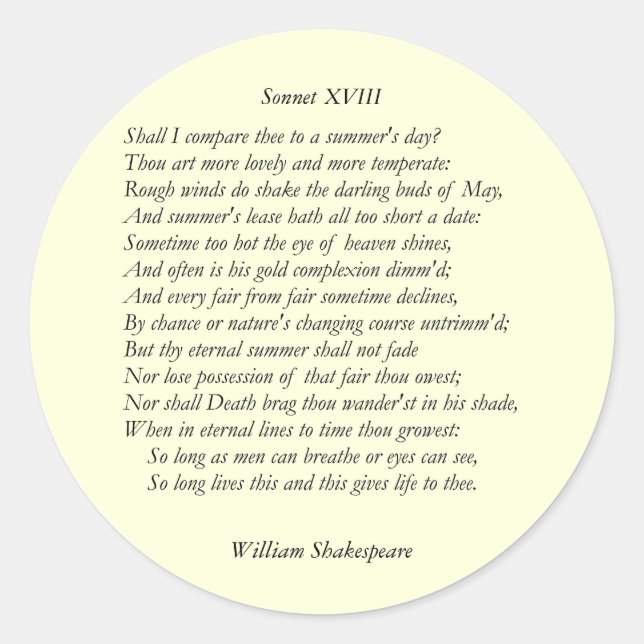 Pegatina Redonda Sonnet # 18 de William Shakespeare (Anverso)