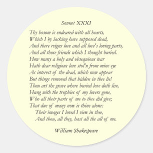 Pegatina Redonda Sonnet # 31 de William Shakespeare