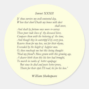 Pegatina Redonda Sonnet # 32 de William Shakespeare