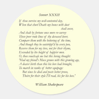 Pegatina Redonda Sonnet # 32 de William Shakespeare