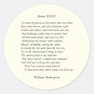 Pegatina Redonda Sonnet # 35 de William Shakespeare