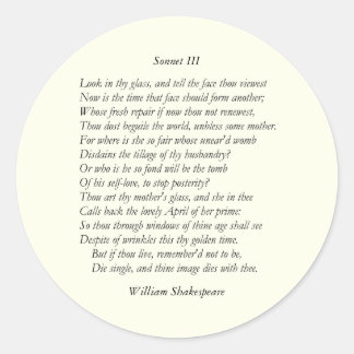 Pegatina Redonda Sonnet # 3 de William Shakespeare