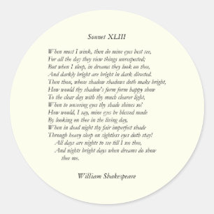 Pegatina Redonda Sonnet # 43 de William Shakespeare