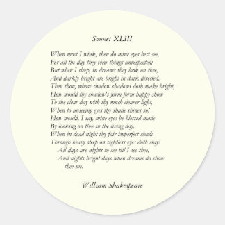 Pegatina Redonda Sonnet # 43 de William Shakespeare