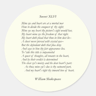 Pegatina Redonda Sonnet # 46 de William Shakespeare