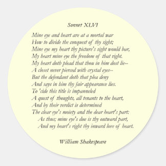 Pegatina Redonda Sonnet # 46 de William Shakespeare