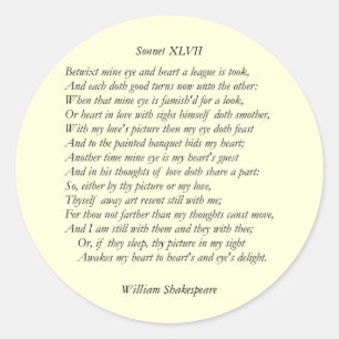 Pegatina Redonda Sonnet # 47 de William Shakespeare