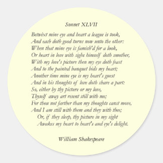 Pegatina Redonda Sonnet # 47 de William Shakespeare