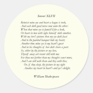 Pegatina Redonda Sonnet # 47 de William Shakespeare