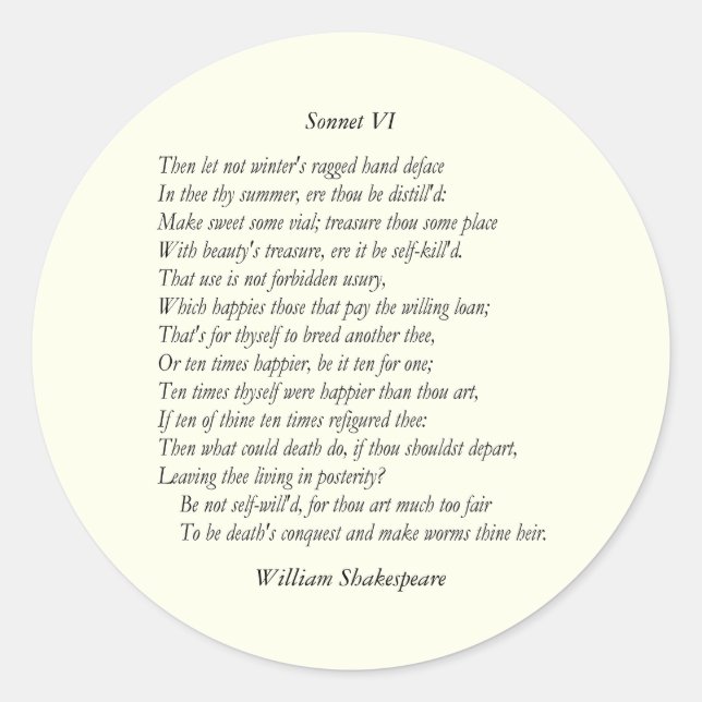 Pegatina Redonda Sonnet # 6 de William Shakespeare (Anverso)