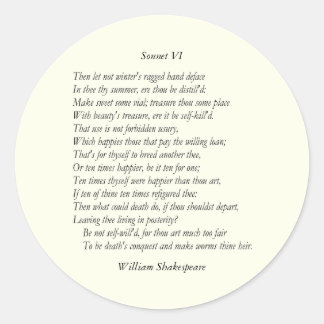 Pegatina Redonda Sonnet # 6 de William Shakespeare