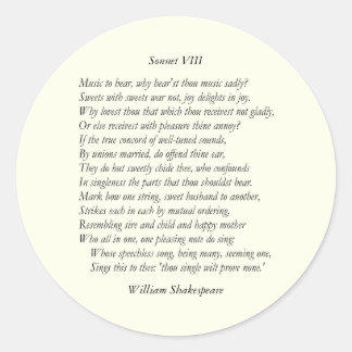 Pegatina Redonda Sonnet # 8 de William Shakespeare