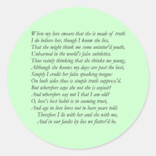 Pegatina Redonda Sonnet Número 138 de William Shakespeare