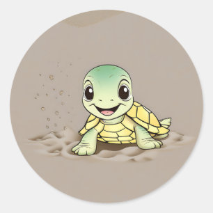 Pegatina Redonda Sonreir bebé tortuga
