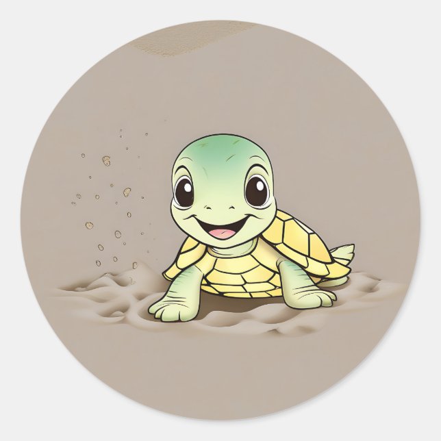 Pegatina Redonda Sonreir bebé tortuga (Anverso)