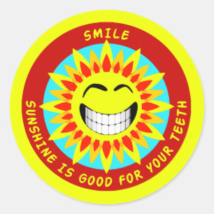 Pegatina Redonda Sonríe, El Sol Es Bueno Para Tus Dientes