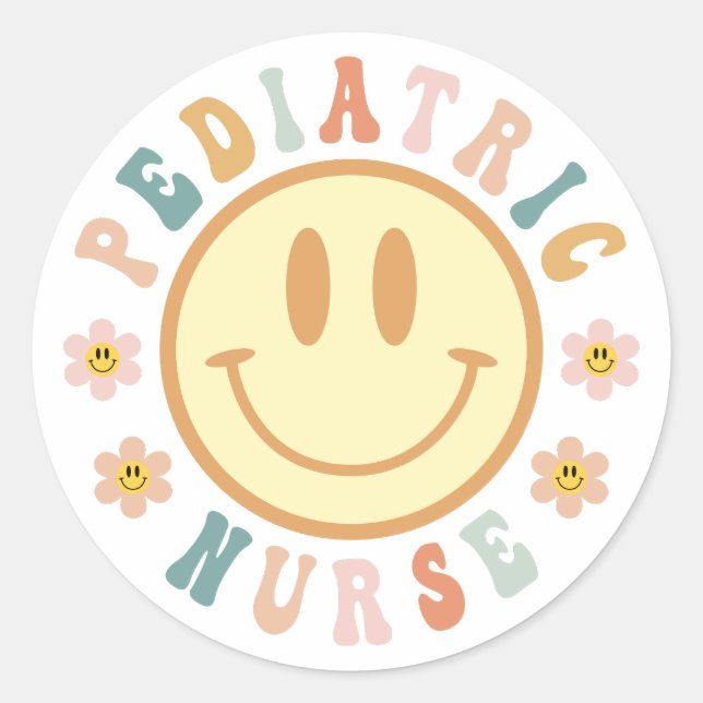 Pegatina Redonda Sonríe enfermera pediátrica, enfermera de PEDS, En (Anverso)