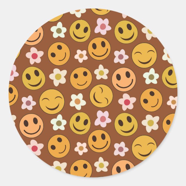 Pegatina Redonda Sonriendo caras felices con corazones (Anverso)