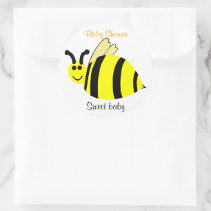 Pegatina Redonda Sonriente Baby Shower de Abeja Bumble Amarillo