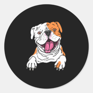 Pegatina Redonda Sonriente Bulldog americano inglés cachorro perro