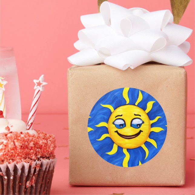 Pegatina Redonda Sonriente cara Sunny Sun (Fiesta)