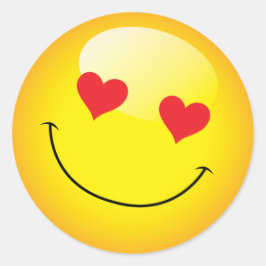 Pegatina Redonda Sonriente Emoji Cuta Emoticon Love Heart Eyes