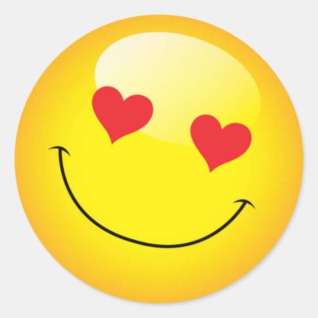 Pegatina Redonda Sonriente Emoji Cuta Emoticon Love Heart Eyes (Anverso)