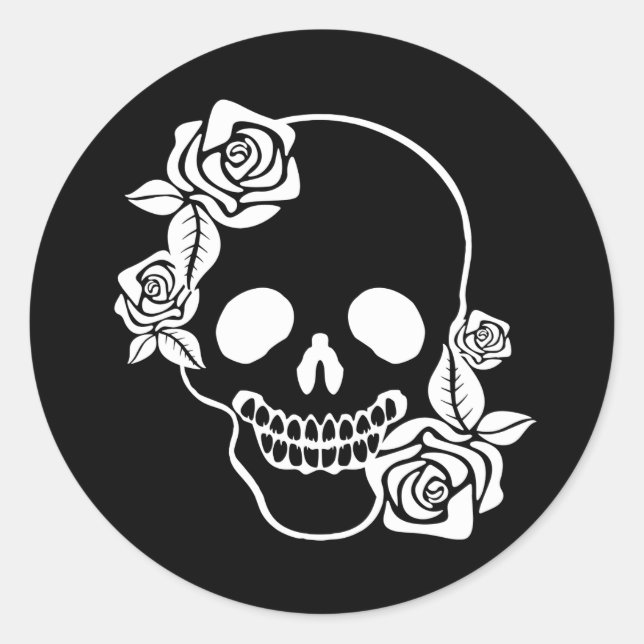 Pegatina Redonda Sonriente Floral Skull (Anverso)