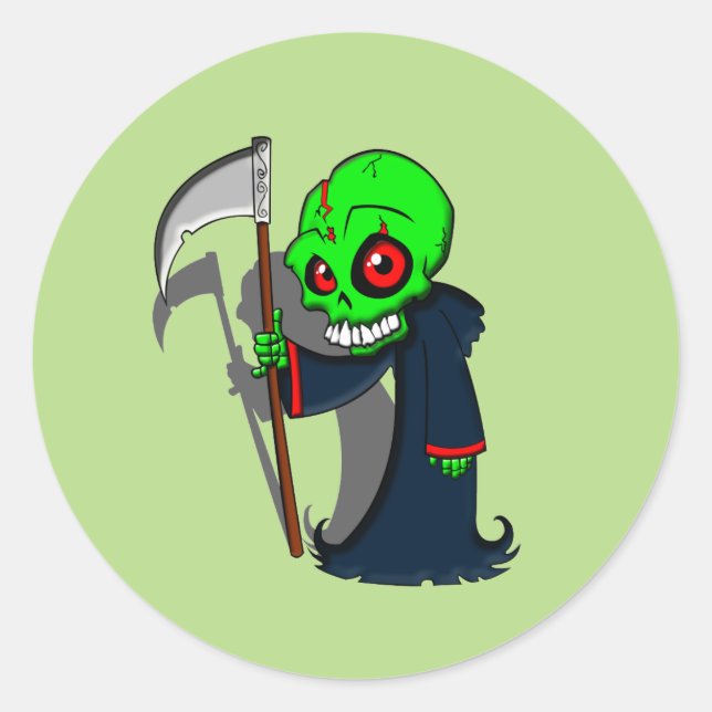 Pegatina Redonda Sonriente Grim Reaper Ilustracion de Guay espeluzn (Anverso)