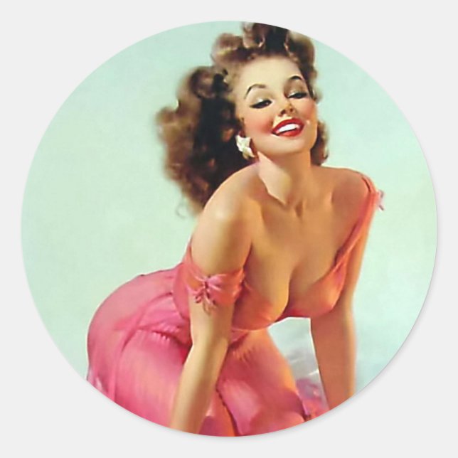 Pegatina Redonda Sonriente Pin Up (Anverso)