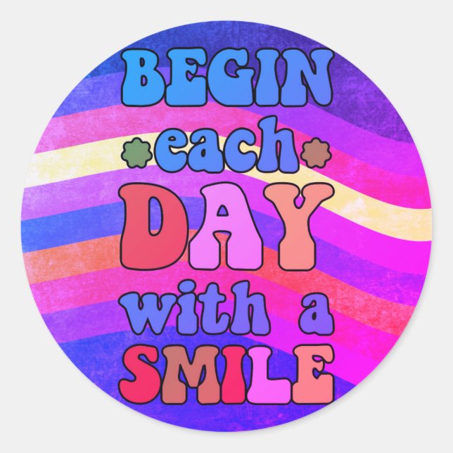 Pegatina Redonda Sonrisa alegre retro de color (Anverso)