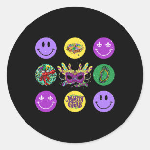 Pegatina Redonda Sonrisa cara Mardi Gras Vibes Grasa Martes Nueva O