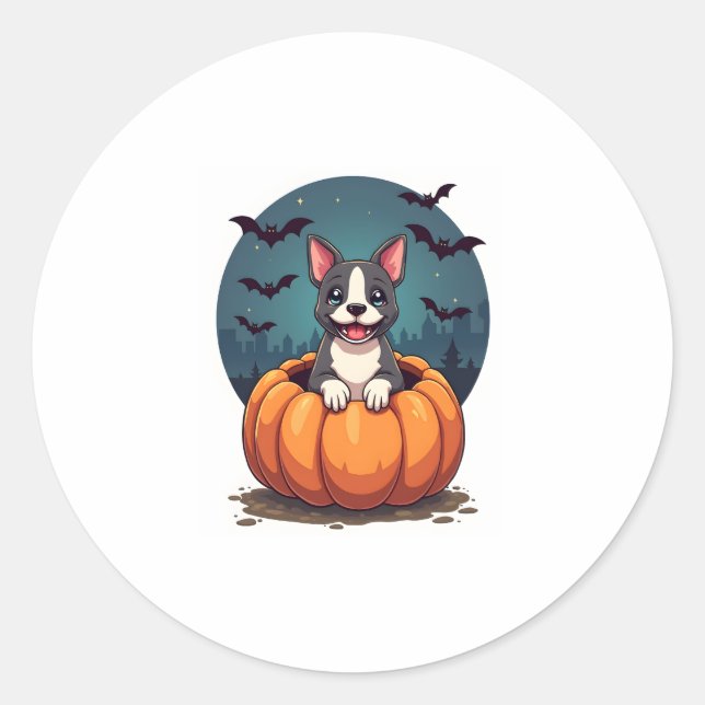Pegatina Redonda Sonrisa de calabaza Pitbull (Anverso)