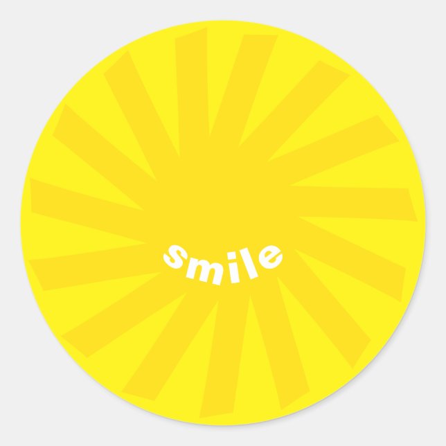 Pegatina Redonda Sonrisa sol amarillo brillante alegre diversión mo (Anverso)