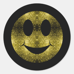 Pegatina Redonda Sonrisa sonriente cara Oro Amarillo brillante en n