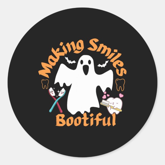 Pegatina Redonda Sonrisas Bootious Funny Ghost Dentist Halloween De (Anverso)