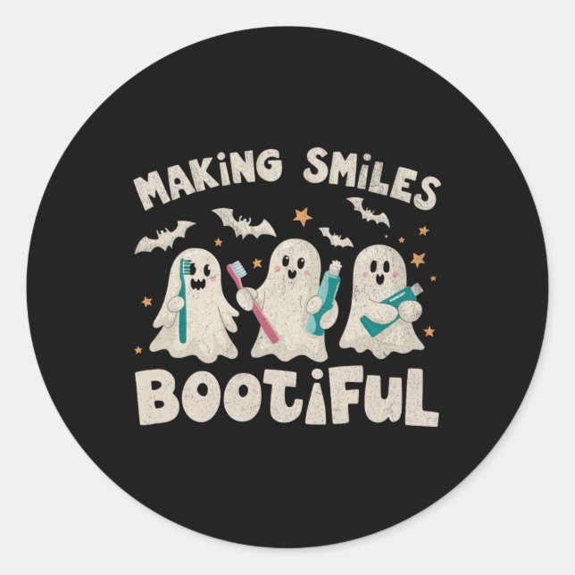 Pegatina Redonda Sonrisas Bootious Halloween Funny Ghost Dentient (Anverso)