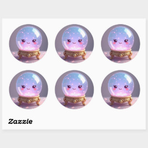 Pegatina Redonda Sonrisas Místicas – Amuleto de Bola de Cristal Kaw
