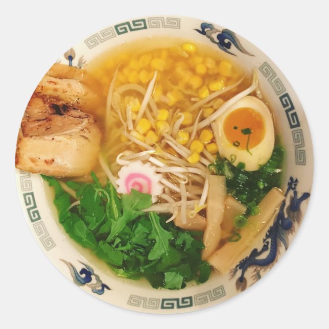 Pegatina Redonda Sopa de fideos de cerdo Ramen (Anverso)