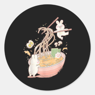 Pegatina Redonda Sopa de fideos de conejo conejo divertido Ramen An