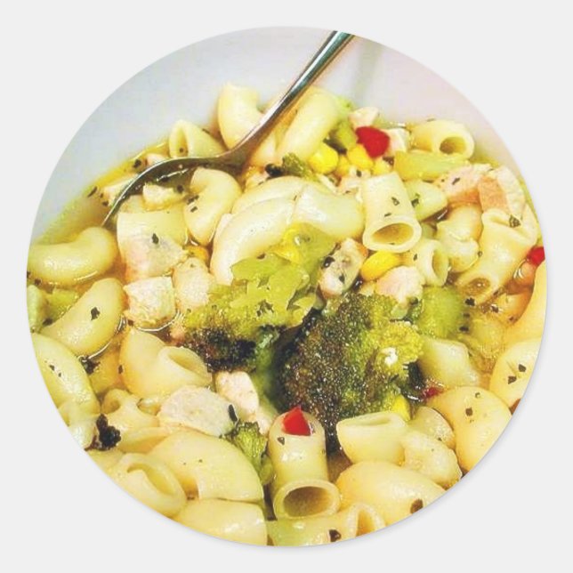 Pegatina Redonda Sopa de tallarines del pollo (Anverso)