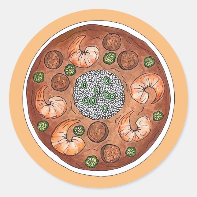 Pegatina Redonda Sopa gumbo Louisiana LA New Orleans NOLA Food (Anverso)