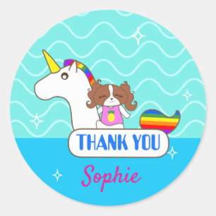 Pegatina Redonda Sophie Dog Pool Fiesta Gracias Pegatinas