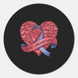 Pegatina Redonda Soporte De La Familia Chd Awareness Heart Ribbon